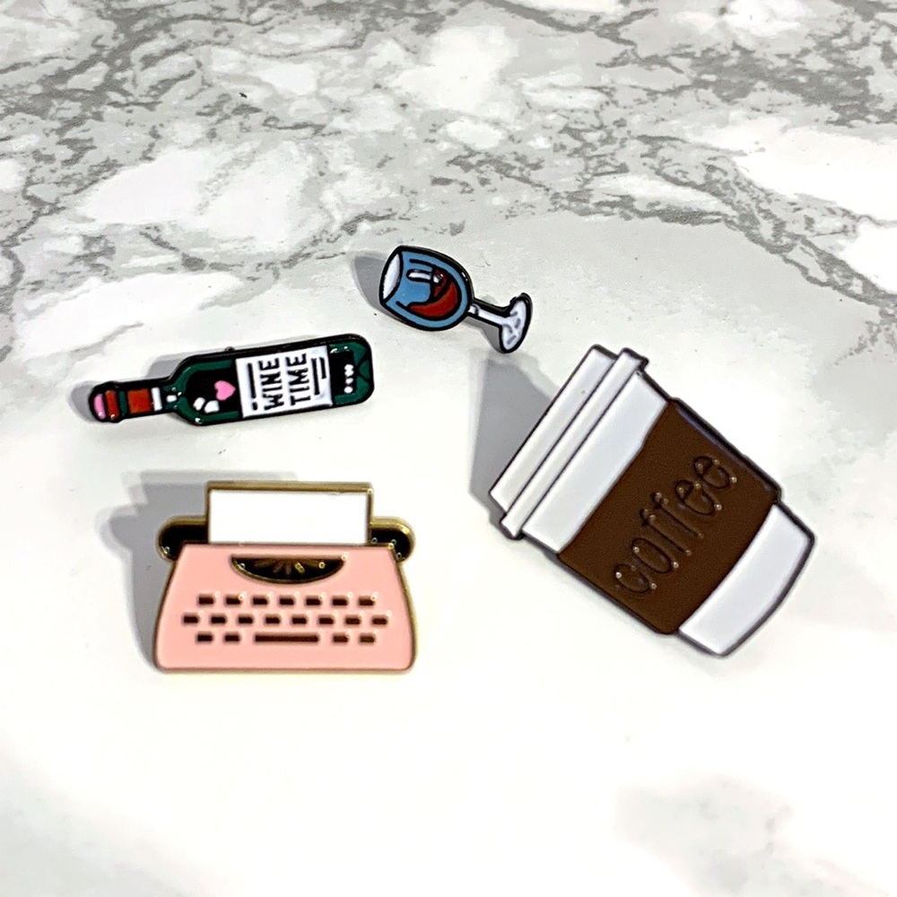 2/$20 💙 Enamel Pin Set - Coffee Wine Typewriter